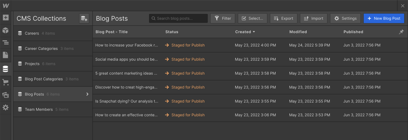 CMS Collection - Studiopro X Webflow Template